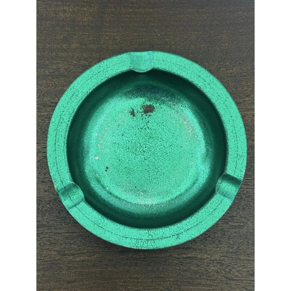 Vintage Set of 3 Aluminum Ashtrays Green 3 Butt Rests Oxidation Stains MCM VTG